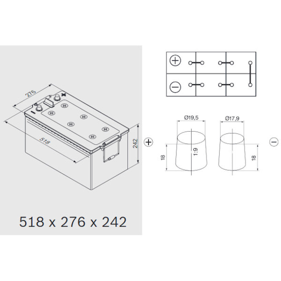 Μπαταρία BOSCH LE 001 START-STOP EFB MARINE & LEIZURE DUAL PURPOSE  240AH 1200A (EN) 2880Wh